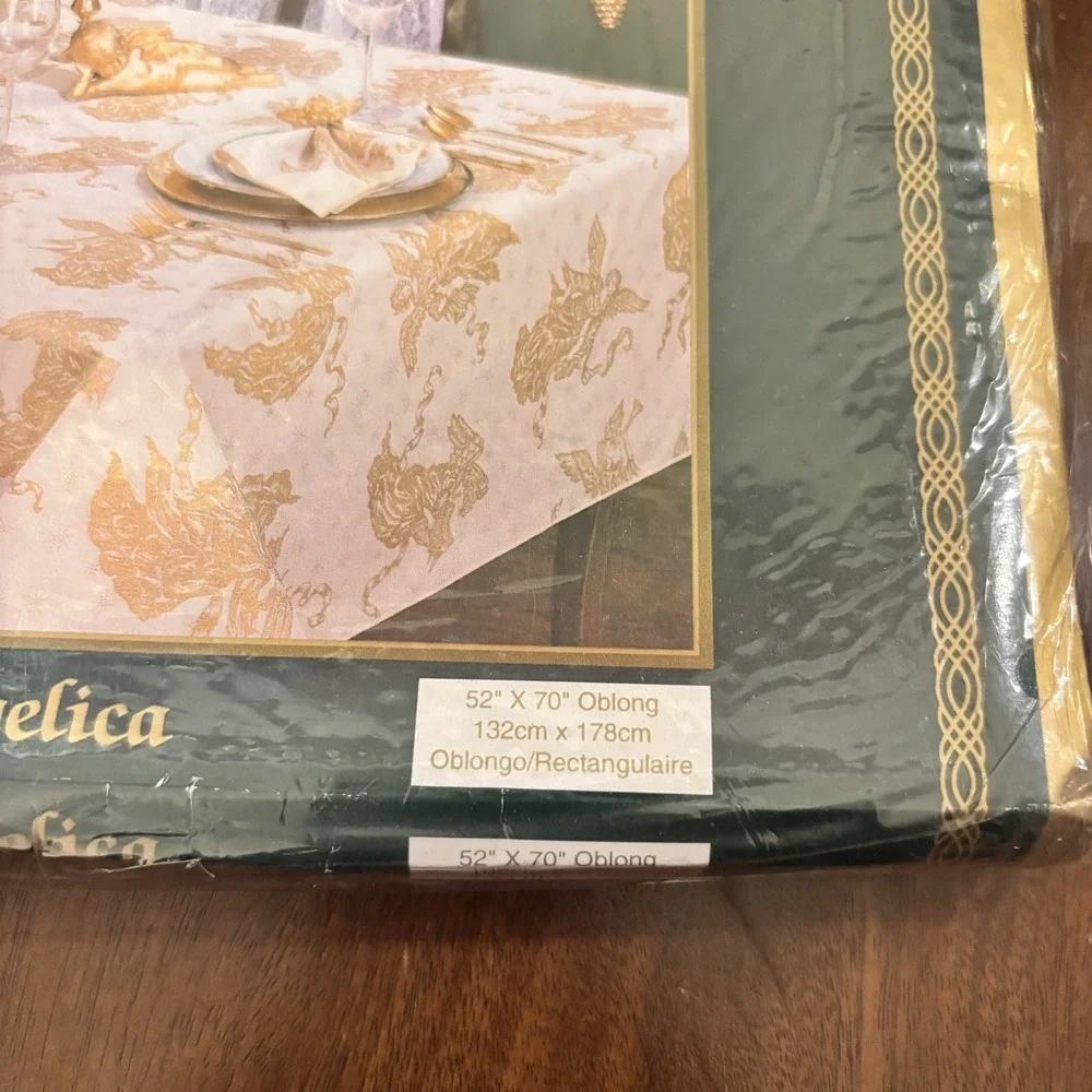 Vintage Bardwil Angelica Angel Cherub Tablecloth 52x70 Navy Gold New Sealed